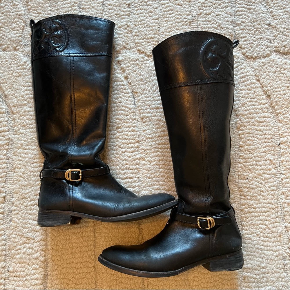 Tory Burch Marlene Black Leather Riding Boots - Picture 5 of 5
